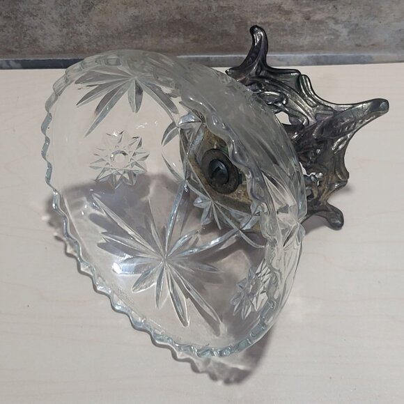 Vintage Clear Glass Compote Dish Metal Base Stand - Picture 11 of 12